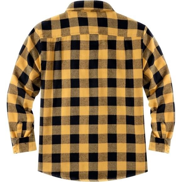 Men's Sherpa Lined Flannel Shirt Jacket Yellow Black - Picture 2 of 6